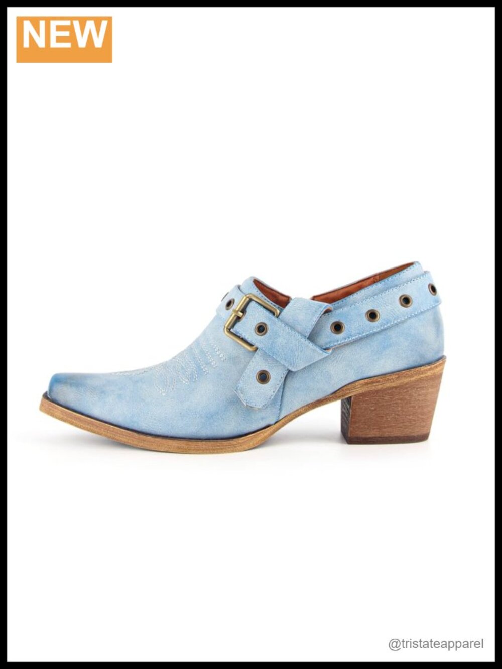 Western Ankle Booties with Buckle Strap, Chunky Heel, Side Zipper - Women's